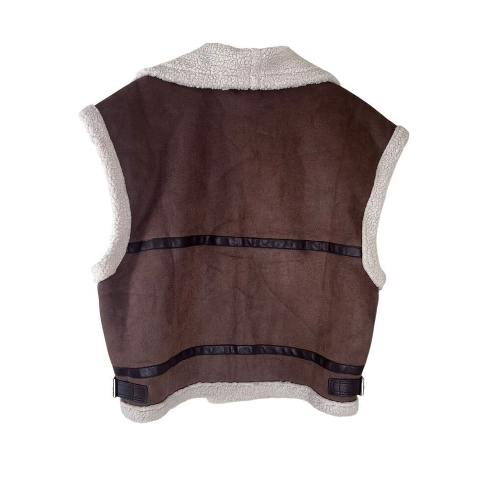 Moon River M anthropologie Ellie Faux Shearling brown Vest moto Viking - Picture 5 of 11